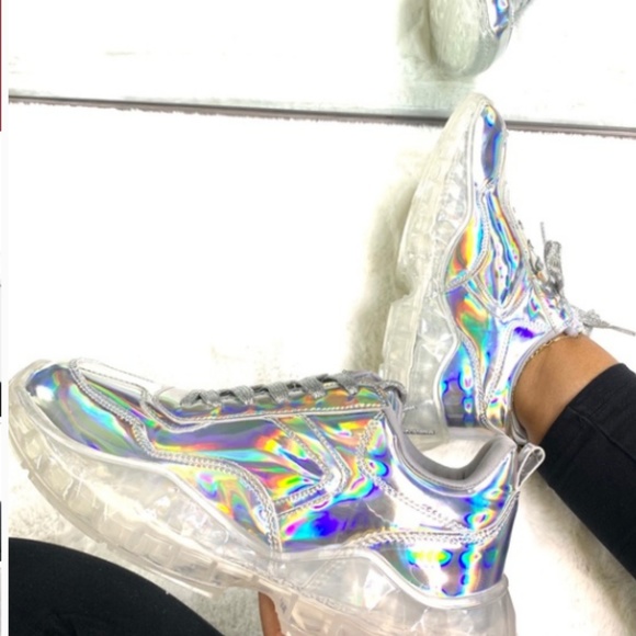 Shoes - RESTOCKED Silver Holographic Fashion Sneakers